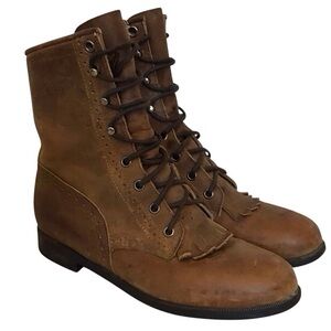 Justin 6.5B Kiltie Roper Brown Lace-Up Ankle Boots Women’s Western Made In USA